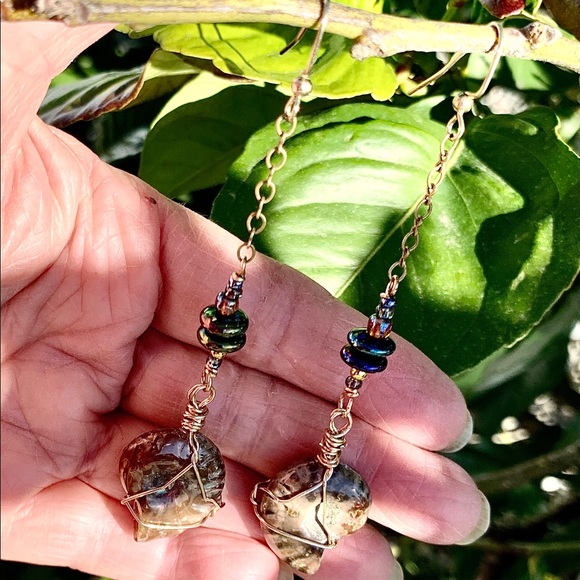 Polished Ammonite Dangle Earrings - Picture 6 of 16